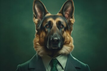 Anthropomorphic German Shepherd dog dressed in a suit like a businessman. business concept. AI generated, human enhanced