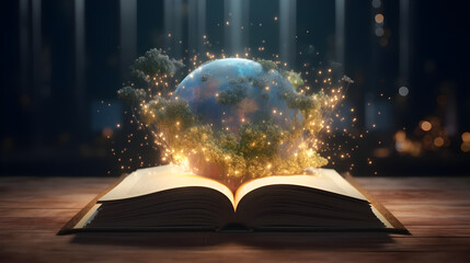 23th April, open book over the Planet on isolated white background, Mental Health Day concept, books pile and globe,World literature concept, Knowledge information, earth day concept . Generative AI