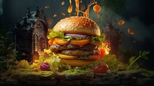 Hamburger On A Black Background