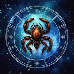 Zodiac sign of Scorpio, fantasy scorpion with magic light in space,