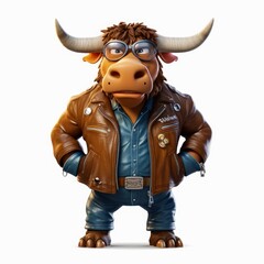 Wall Mural - The mascot bull in a leather jacket