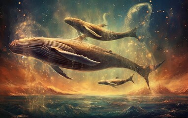 Wall Mural - Whales soaring among the stars.