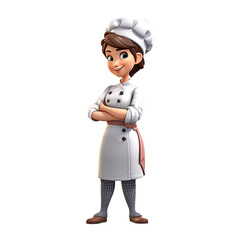 Cute cartoon female chef character on transparent background. Generative AI