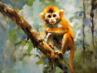 Wall Mural - An Impressionist Painting of a Monkey | Generative AI