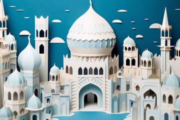 Wall Mural - A traditional islamic religious mosque building made from paper cutout design. Generative ai