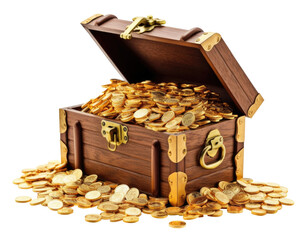 treasure chest full of gold coins isolated on transparent background - generative ai