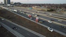 Emergency Medical Services Fire Truck And Police Car Protect Crashed Car On Highway