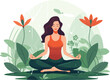 © PixelDreamer - beautiful girl doing yoga illustration, international yoga day, yoga day banner, yoga day background