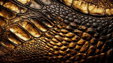 Detailed Crocodile Skin Scales With Gold Texture Made With Generative AI Technology