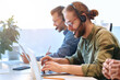 © Valerii Apetroaiei - Successful hipster team in coworking. Freelancers.