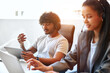 © Valerii Apetroaiei - Successful hipster team in coworking. Freelancers.