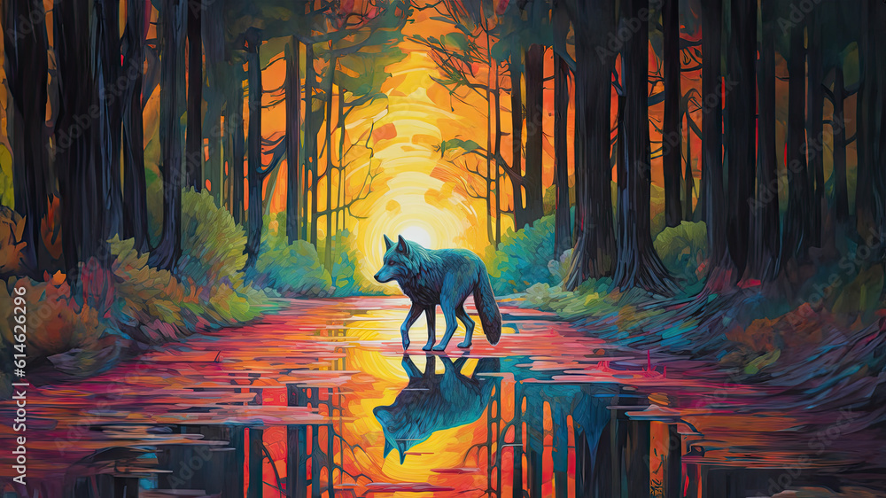 Wolf in the forest created with Generative AI technology Stock ...