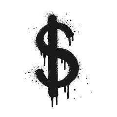 Wall Mural - Spray painted graffiti currency in black over white. Drops of sprayed dollar icon. isolated on white background. vector illustration