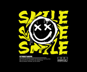 urban typography street art graffiti, smile slogan, with smiley face illustration and splash effect 