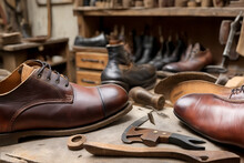 A Shoemake Or Shoe Repairman's Work Bench, . Generative AI