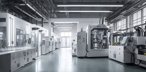 A modern factory with CNC milling machines. Generative AI