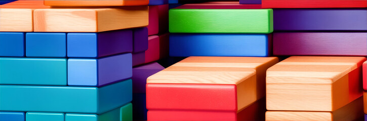 Spectrum of stacked multi-colored wooden blocks. Generative AI