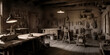 © wolfhound911 - Woodworking workshop. mid-century era. Generative AI