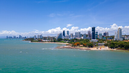 aerial high angle photo The beautiful city of Pattaya and the clear sky sea. Atmosphere to travel and relax, Chonburi, Thailand