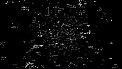 Wall Mural - math and physics formulae pass through the screen and fall away. animation of maths equations. fast 