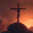 Jesus standing on a hill with a cross - Generative AI