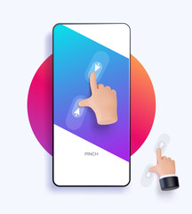 Wall Mural - hand touchscreen gesture. vector 3d hand actions icon on touch screen like tap, touch or click on sc