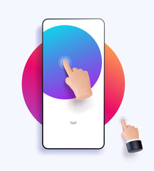 Wall Mural - hand touchscreen gesture. vector 3d hand actions icon on touch screen like tap, touch or click on sc