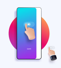 Wall Mural - hand touchscreen gesture. vector 3d hand actions icon on touch screen like swipe, flip through. touc