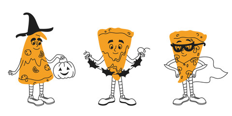 Wall Mural - Halloween pizza slices. Set of characters in doodle style.