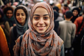 Canvas Print - pretty, beautiful, very attractive middle eastern young woman looking at the camera posing at an Arab city market.