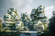 Futuristic living complex with vines growing on it. Generative ai