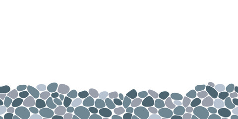 Wall Mural - Pebble seamless backdrop vector illustration. Cobble stones border frame. Doodle sea stones repeated background. Paving, shingle beaches template pattern for interior designs, wrapping paper print.