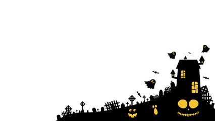 Wall Mural - Silhouette background for Halloween with scary panorama of haunted castle residing in cemetery. Design with a transparent background.