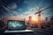 Building Success: A laptop amidst a bustling construction site symbolizes the foundation of progress and innovation in the digital age. Generative Ai