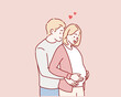 Pregnant woman with husband. Hand drawn style vector design illustrations.