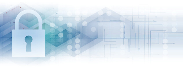 internet digital security technology concept for business background. Lock on circuit board