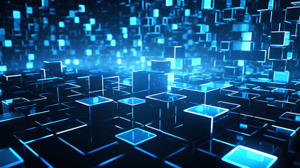 Wall Mural - Abstract Digital Data Background.Blue glowing cubes. Binary code. 