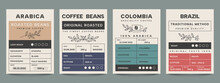 Coffee Label. Packaging Banner With Minimalist Arabica Stamp, Simple Branding Frame With Coffee Quality Sticker Layout Design. Vector Set