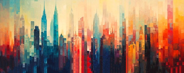 Wall Mural - Spectacular watercolor painting of an abstract urban, cityscape.