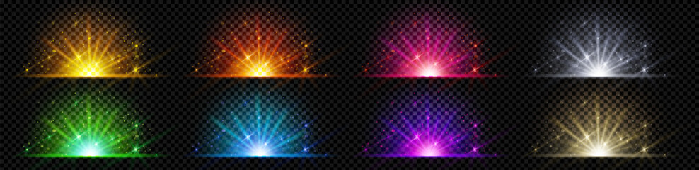 Wall Mural - color explode glow with light ray and shine vector effect. magic burst beam with flare and sparkle p