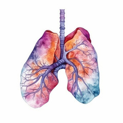 illustration of human lungs and bacteria infect the organ in neon colors