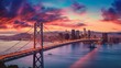 San Francisco skyline with Oakland Bay Bridge at sunset Generative AI