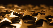 Customers Gold Stars Isolated On A Golden Background, In The Style Of Vray Tracing