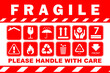 Set of fragile symbols. Warning cargo package sticker collection