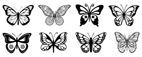 Black butterfly icon collection. Set of black butterfly silhouette. Vector butterfly logo