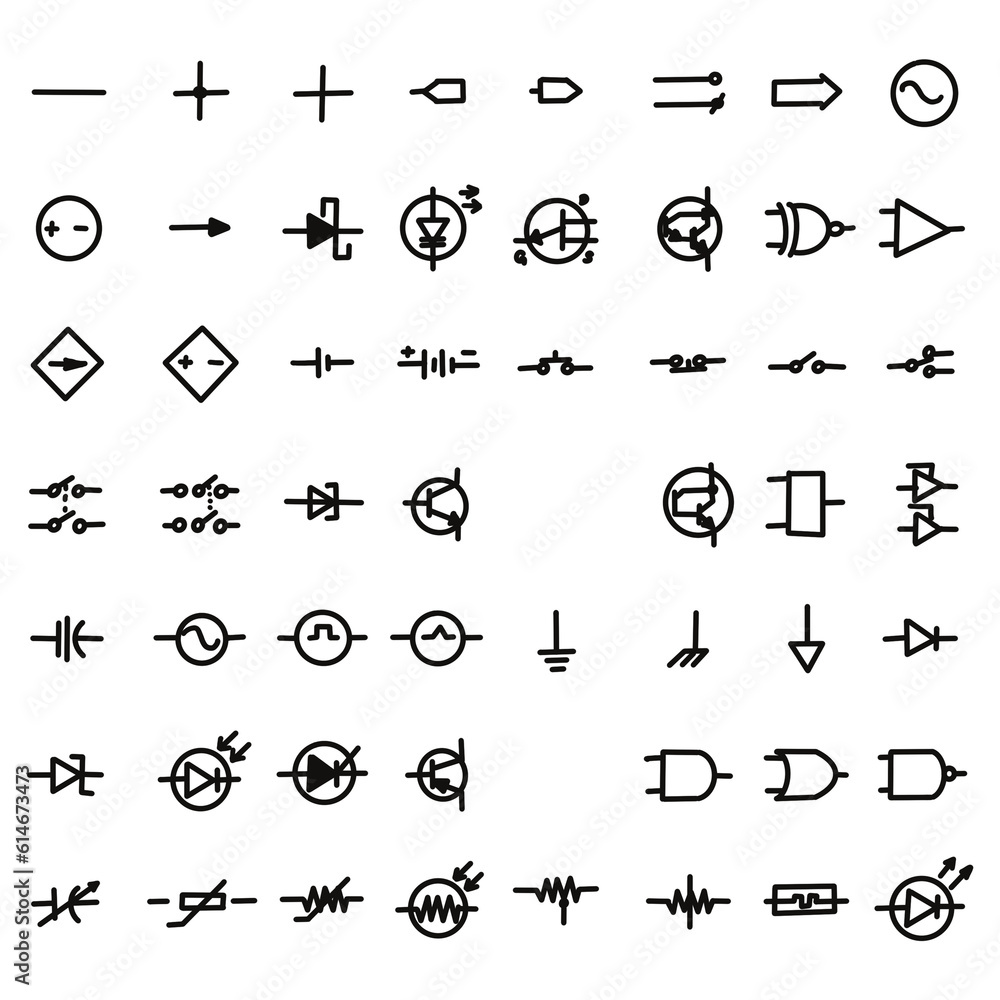 Electronic circuit symbols icon. Image basic circuit symbols 素材庫插圖 ...