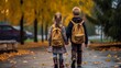 © Ameer - School friends: students with backpacks walking together after class - School students walking in park - education and school concept, Generative AI