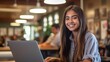© Ameer - girl using laptop in classroom - vibrant high school student engaged in classroom learning with laptop - education and school concept