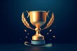 © ParinApril - Blue background with golden trophy, Generative AI
