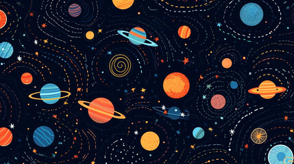 ai generative space, universe, cosmos, stars and planets pattern in cartoon design